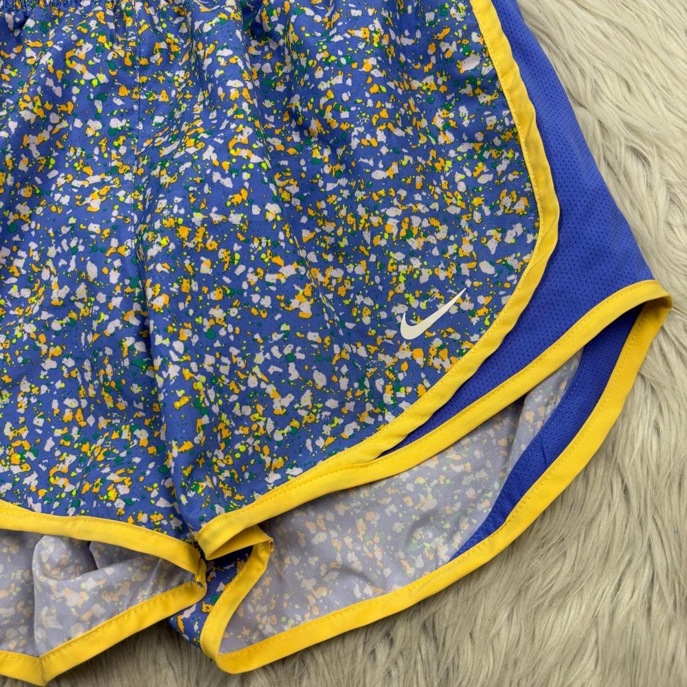 Nike Women's S Blue Yellow Floral Dri-FIT Tempo Icon Clash Running Shorts Gym - Picture 2 of 8